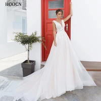 herburnl v neck romantic wedding dress 2022 fashion floor length backless beading appliques bride sleeveless shining vestido