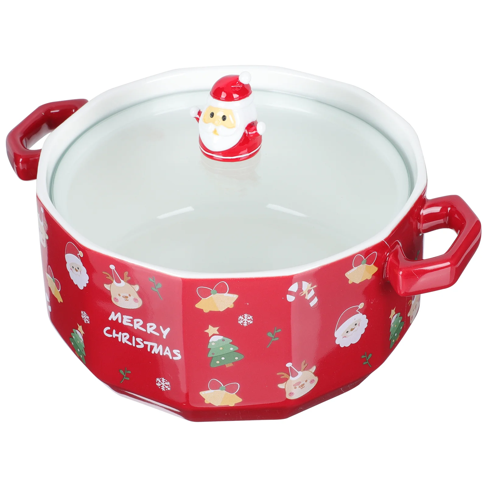 

1Pc Durable Food Bowl with Lid Christmas Ceramic Noodle Bowls Food Container (Red)