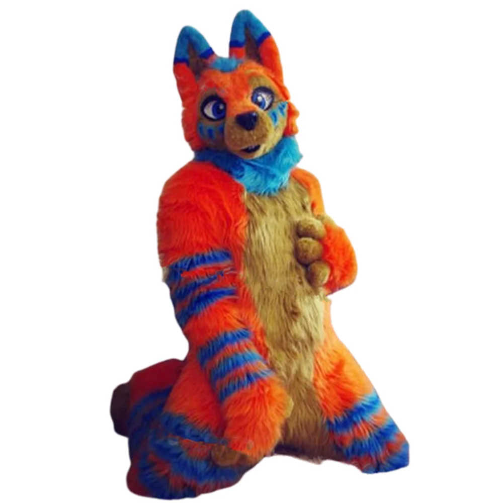 Long Fur Husky Dog Fox Mascot Costume Fursuit Halloween Suit Party Cosplay Cartoon Outfits |