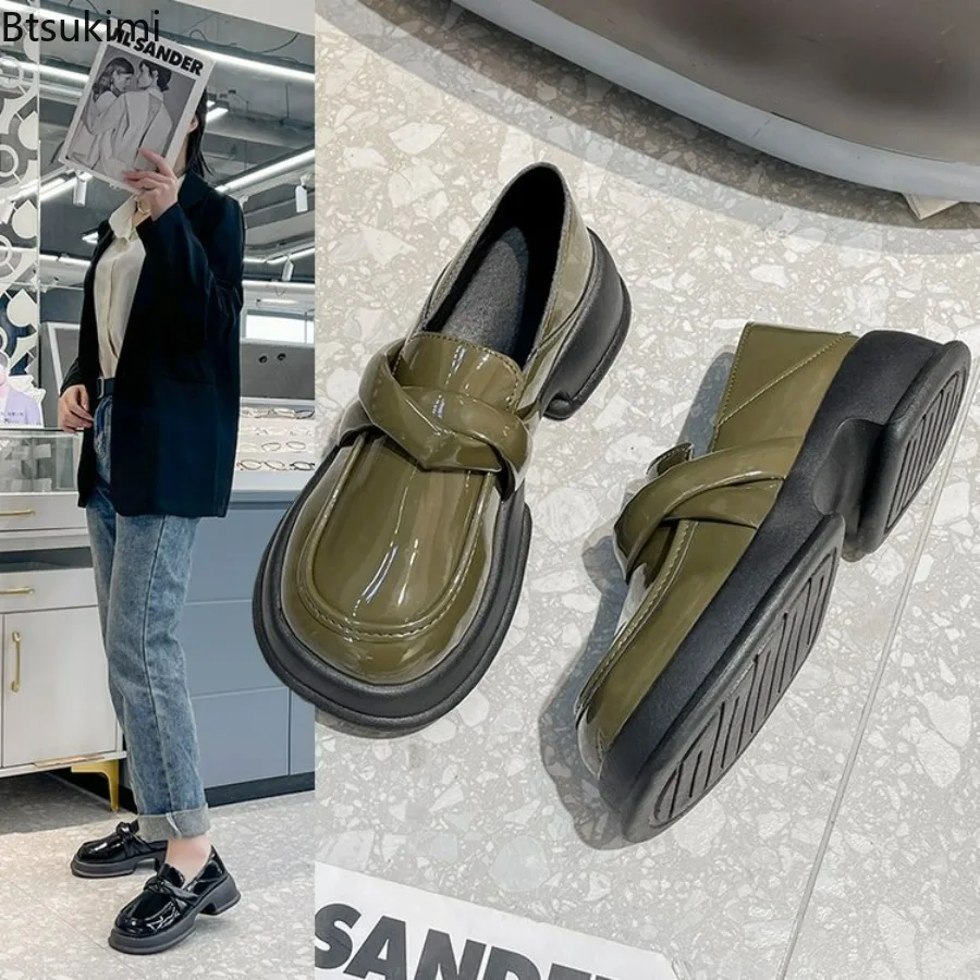

Новинка 2023, Женские Кожаные Туфли Мэри Джейн, обувь на толстом каблуке, увеличивающая рост, простой дизайн, черные кожаные туфли для женщин