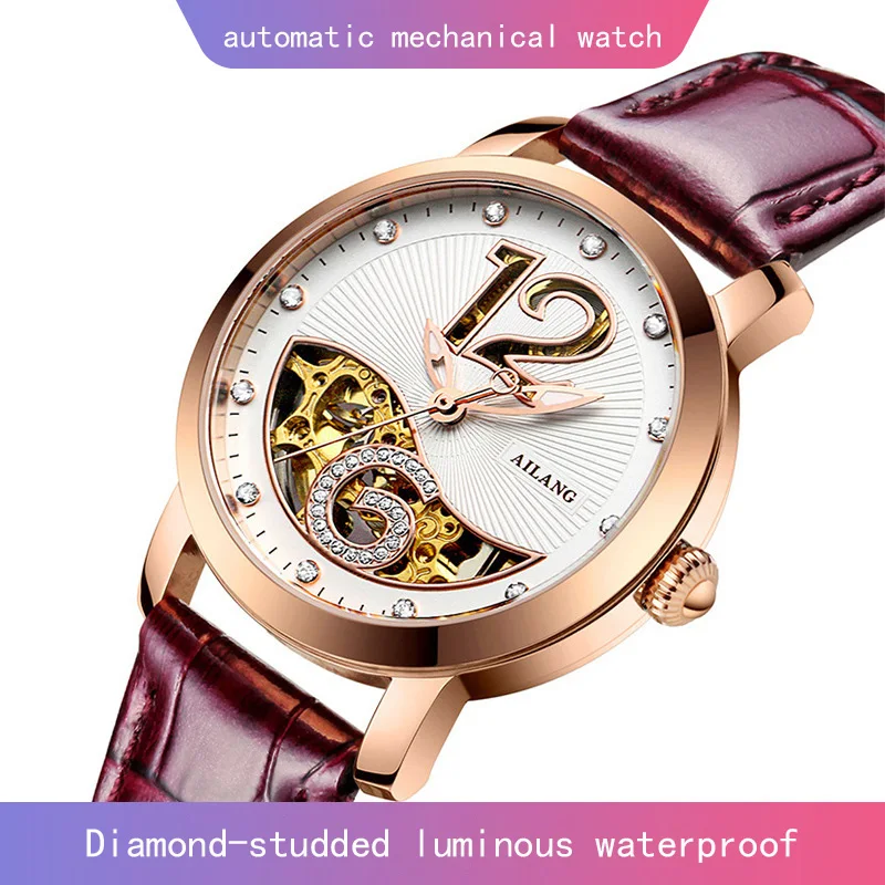 

2022 new casual fashion diamond luxury automatic mechanical watch hollow ladies watch luminous waterproof schoolgirl watch