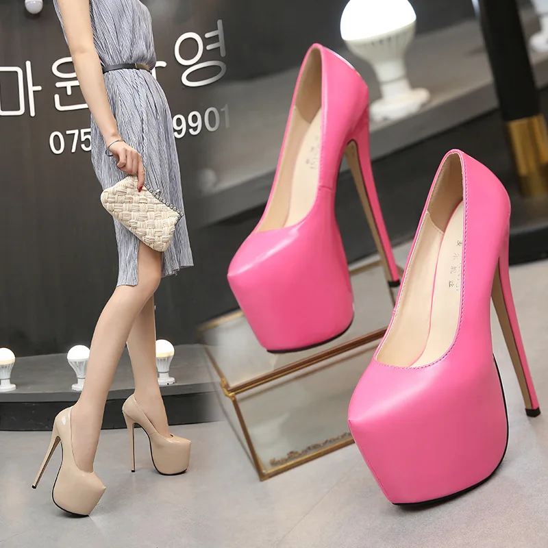

Plus Size 44 45 Sexy Pumps For Women Nightclub Shoe Solid Thick Platform Party Heeled Shoes 18cm High Heels Female Catwalk Shoes
