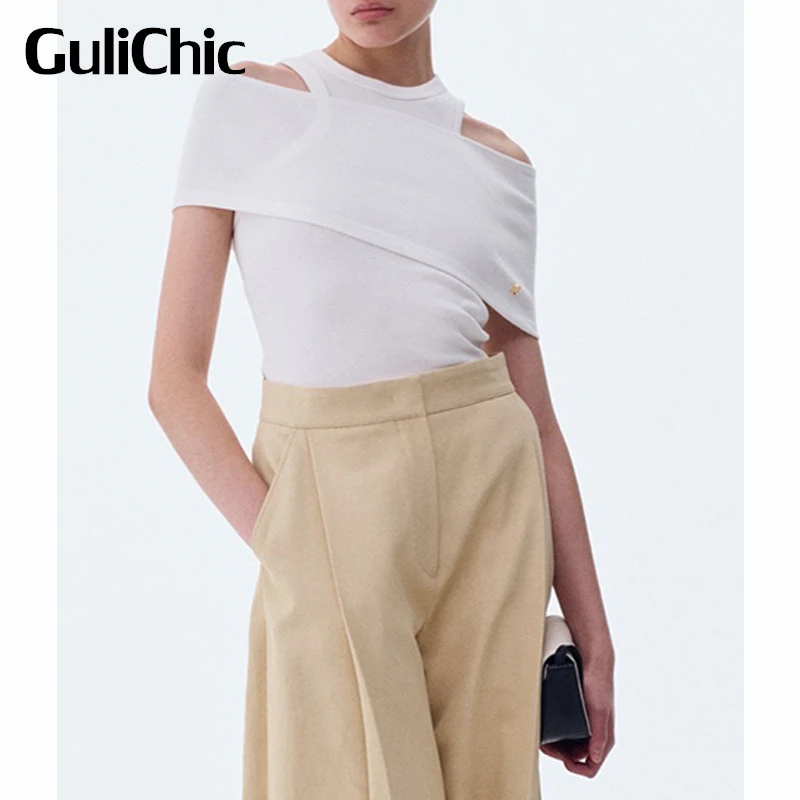

3,21 г., GuliChic, модная поддельная футболка из двух частей, в стиле пэчворк, стрейчевая, тонкая трикотажная футболка для женщин