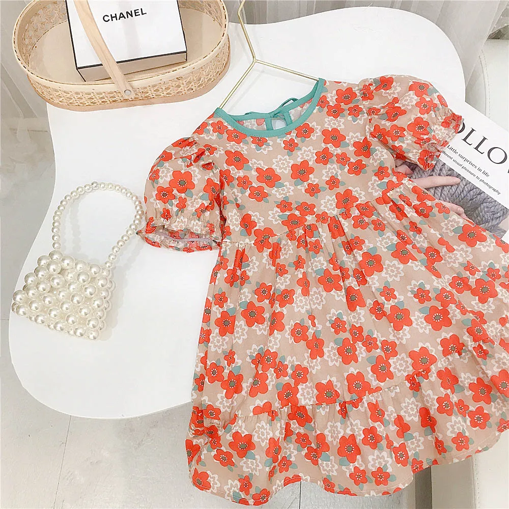 

Menoea/Детские платья в Корейском стиле для девочек; Летнее платье принцессы с цветочным принтом; Vestidos; Повседневная одежда для маленьких дево...