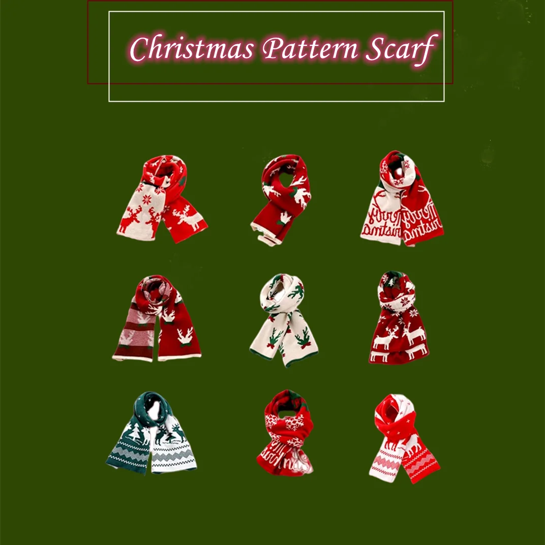 Зимний Теплый Женский плотный вязаный винтажный шарф с рождественским узором