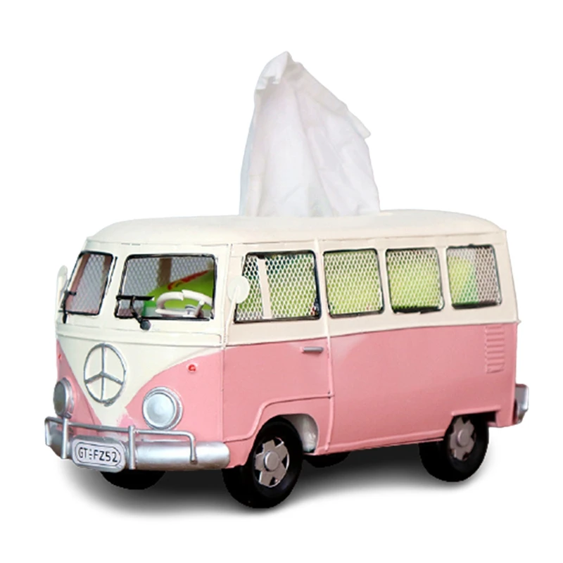 

AT69 -Retro Car Tissue Holder Wrought Iron Creative Bus Tissue Box Bedroom Home Living Room Decoration Ornaments