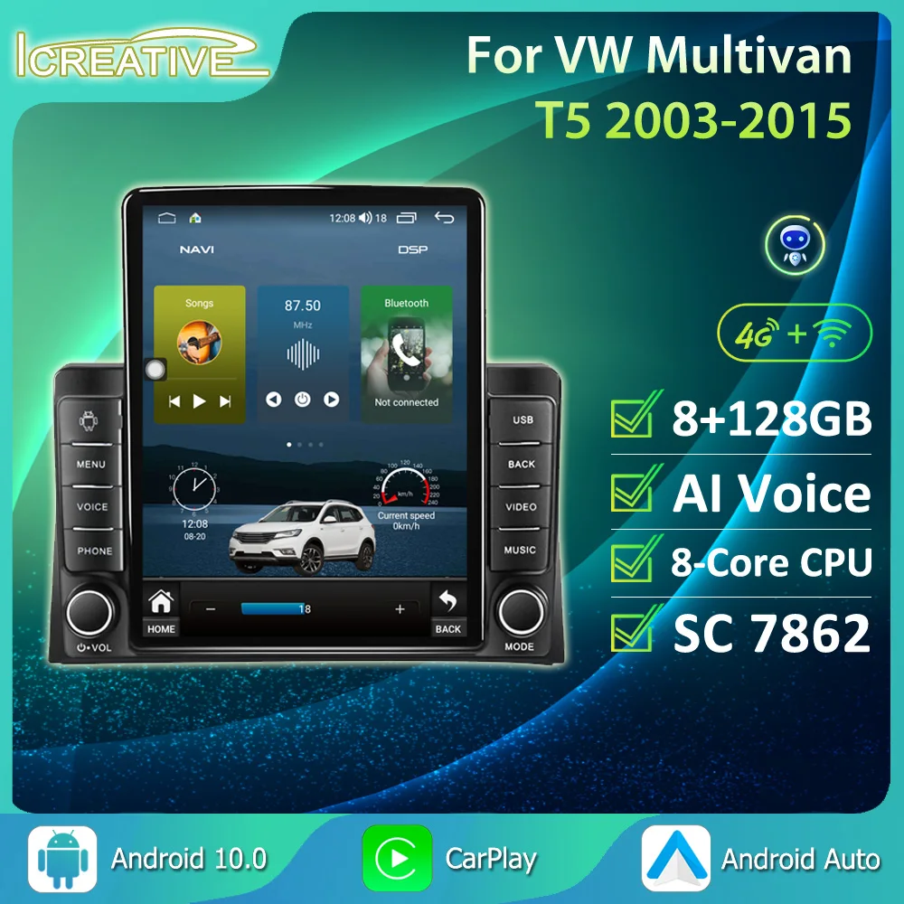 

Tesla Style 8-Core Car Android 10 Auto CarPlay Multimedia Navigation Player Radio GPS For Volkswagen Multivan T5 2003-2015 2din