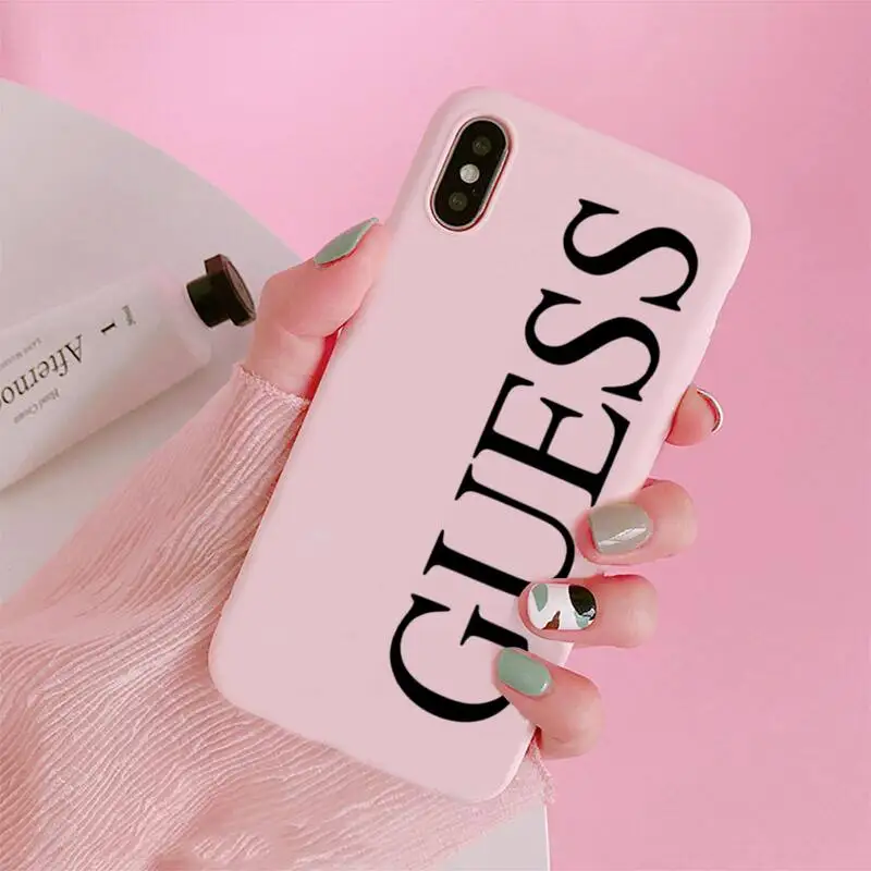 

GuEss What Brand Phone Case For iphone 13 12 11 Pro Max Mini XS 8 7 6 6S Plus X SE 2020 XR Candy Pink Silicone Cover