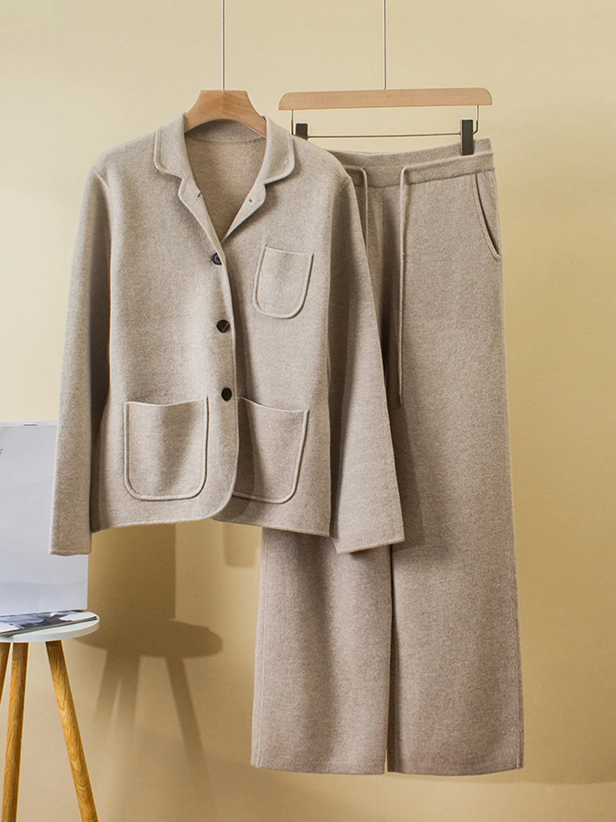 Новый кашемировый костюм на осень и зиму свободная куртка с отложным воротником