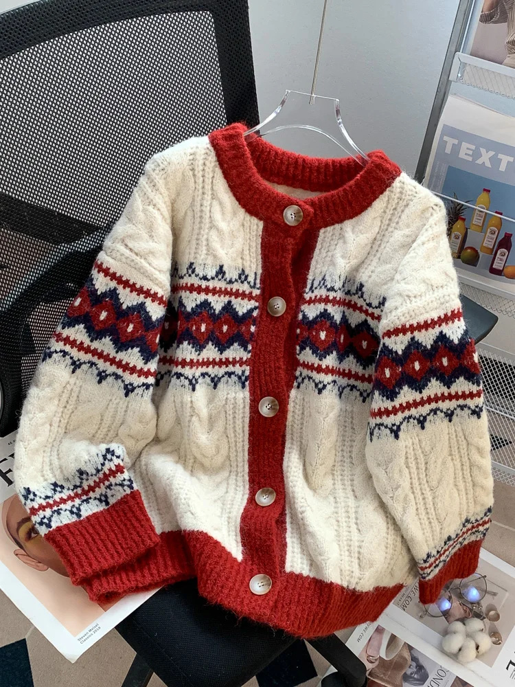 Жаккардовый красный Рождественский и новогодний свитер в стиле ретро Женская