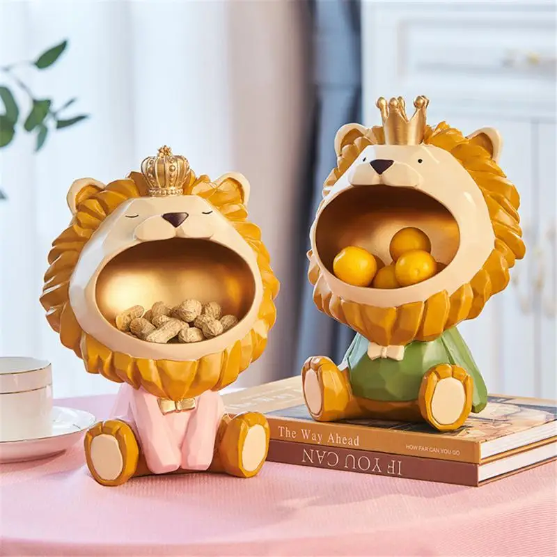 

Storage Box Big Mouth Lion Resin Statue Sculpture Decoration Miniature Figurine Key Candy Container Desk Home Decoration Crafts