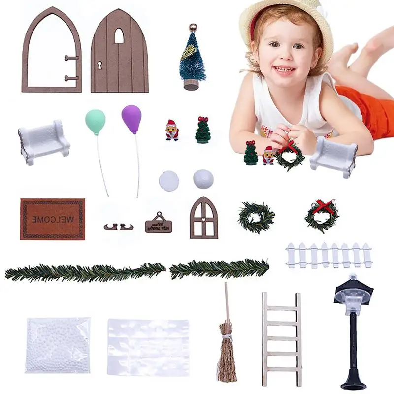 

Рождественские сказочные двери эльфа для девочек, миниатюрные украшения для кукольного домика, миниатюрные уличные рождественские украшения, деревянные миниатюрные