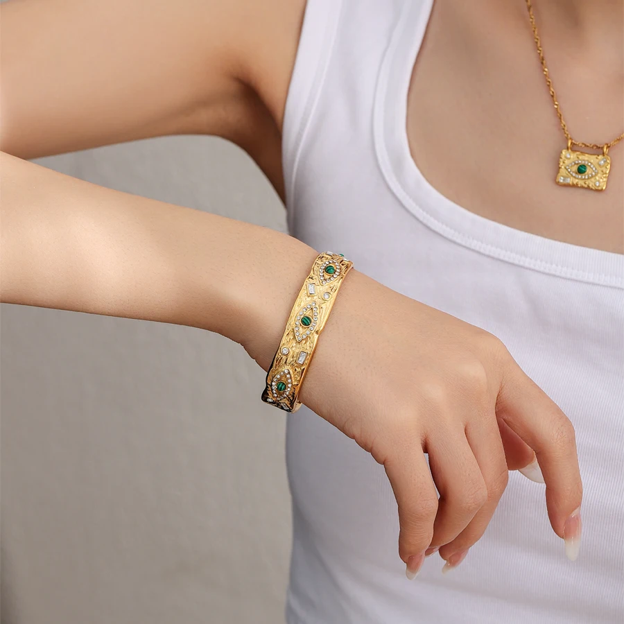 Браслет-манжета женский из нержавеющей стали с позолотой 18 карат