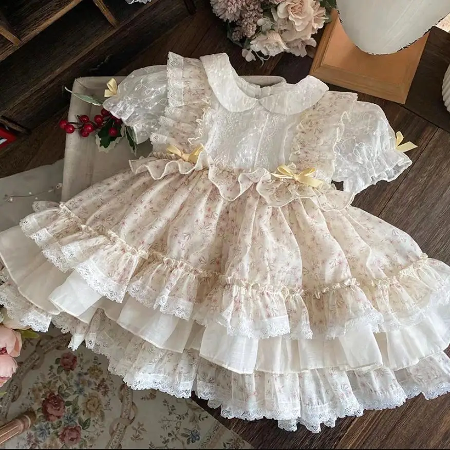

Children's Spanish Lolita Princess Ball Gown Bow Print Design Vintage Birthday Party Dresses For Girls Easter Eid A1517
