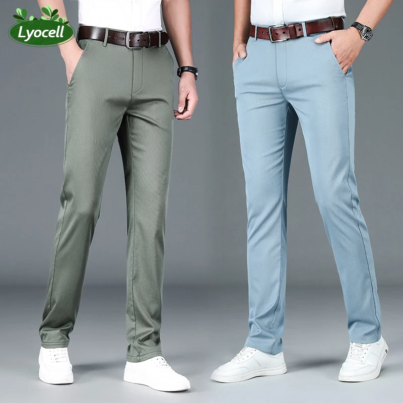 Mingyu Brand Summer Lyocell Business Suit Pants Men Thin Casual Pants Formal Straight Baggy Grey Office Trousers Male 30-40