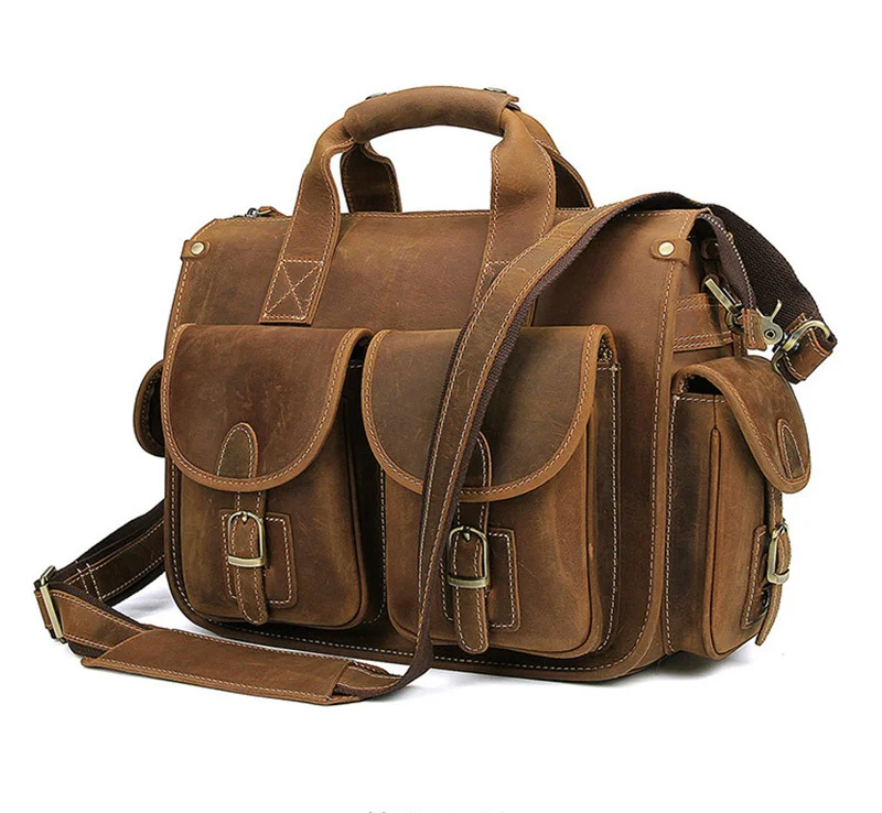 Retro Designer Handbags For Men Genuine Leather Mens Handbag For 14 Inch Laptop briefcase leather messenger bag for men