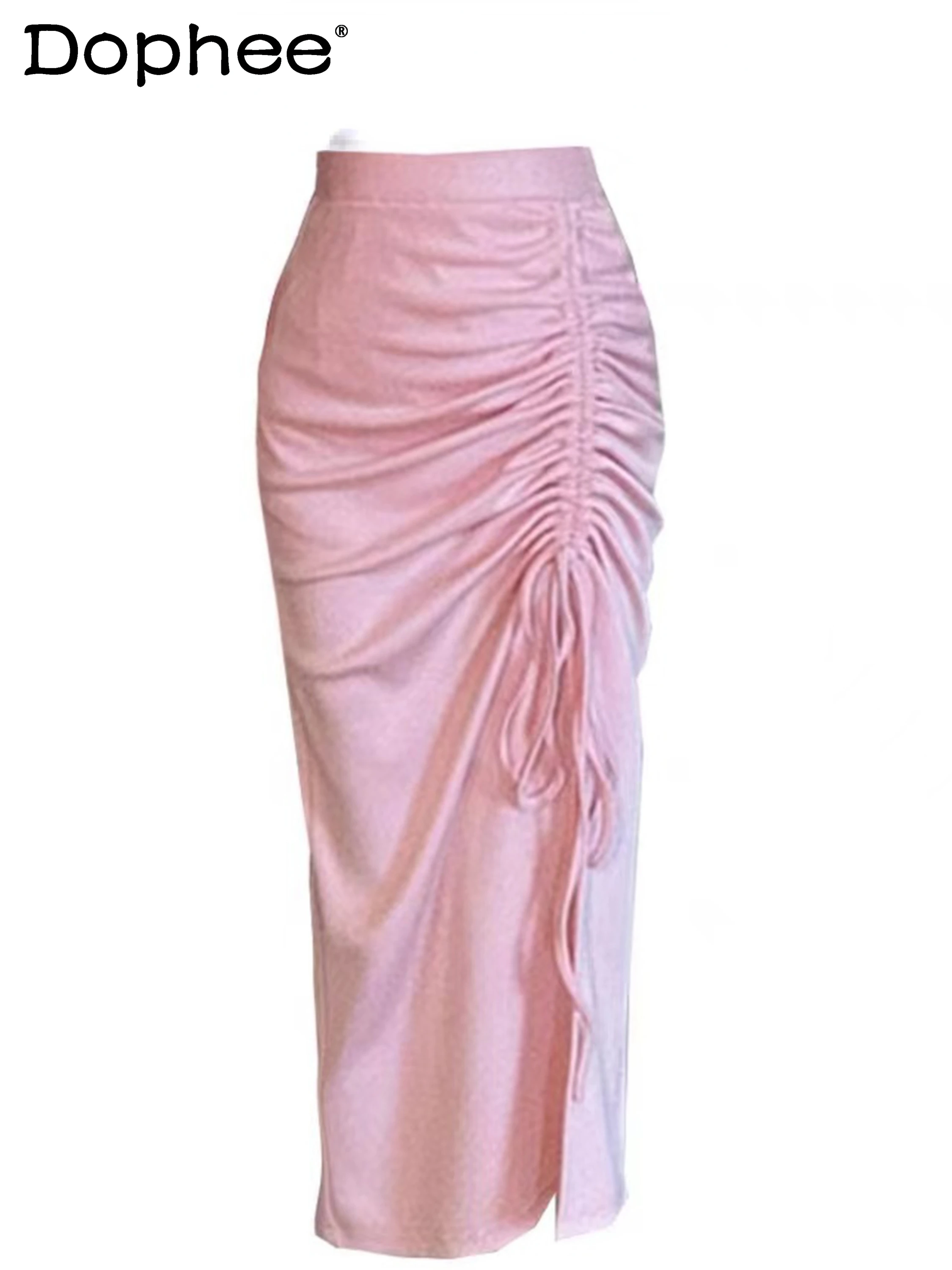 

Юбка-футляр Женская Плиссированная, ассиметричная длинная юбка средней длины на шнуровке, французская розовая, лето 2022