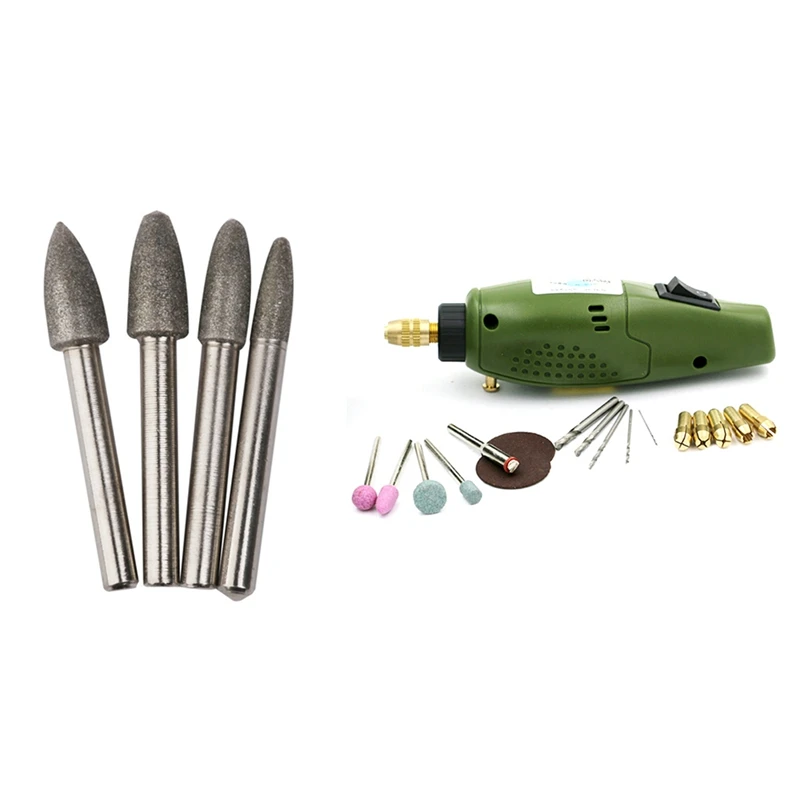 

Fashion4 Pcs Diamond Rod 6 Mm Coating Grinding Burrs Bits & 1 Pcs Electric Grinder Mini Drill For Dremel Grinding Set Us Plug
