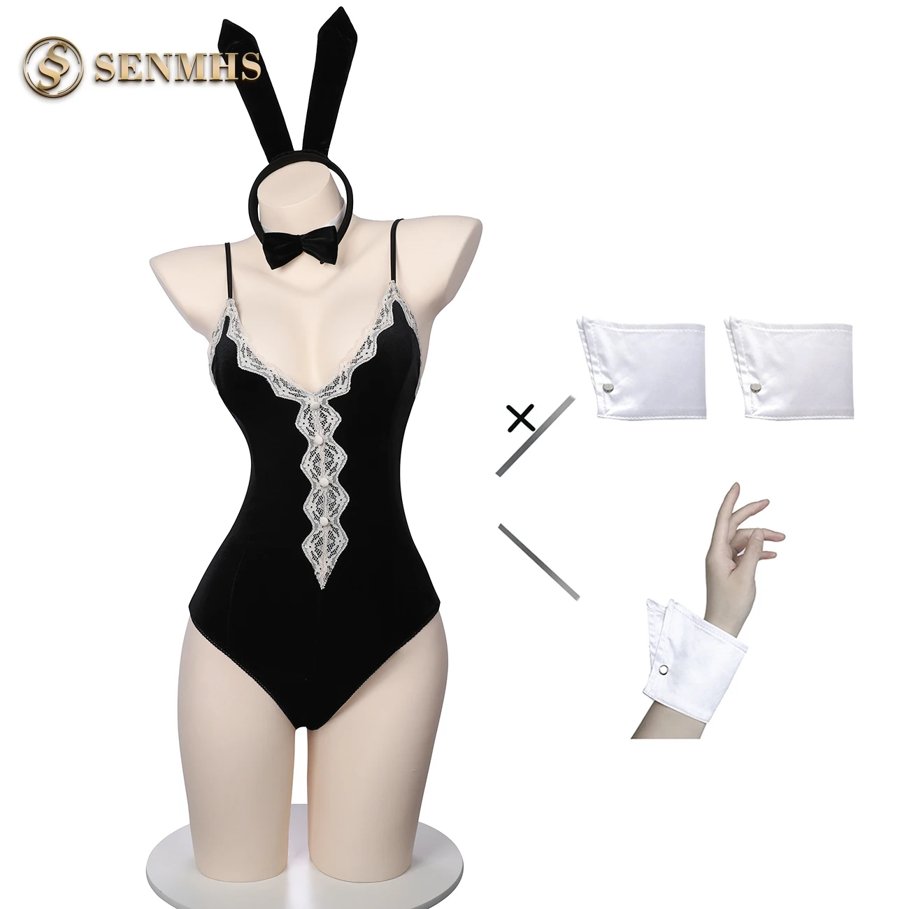 Женский костюм для косплея SENMHS Kawaii Anime Bunny Girl с глубоким V-образным вырезом |