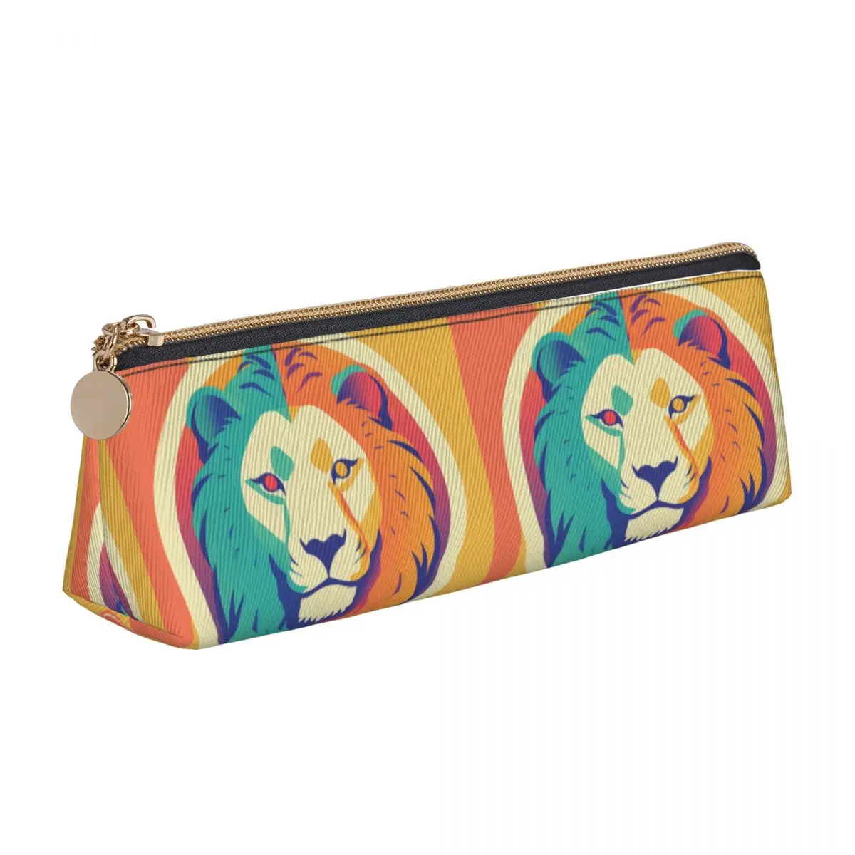 

Lion Leather Pencil Case Simple Circle Kawaii Zipper Pencil Box Stationery Boy Girl Triangle Pen Pouch