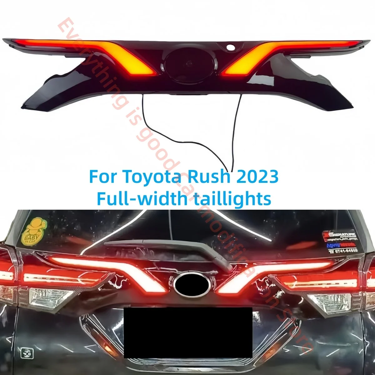 Фото Для Toyota Rush 2023: Модифицированные светодиодные задние фонари полной ширины, стоп-сигналы, указатели поворота, сигнальные огни, задние фонари, автозапчасти №1