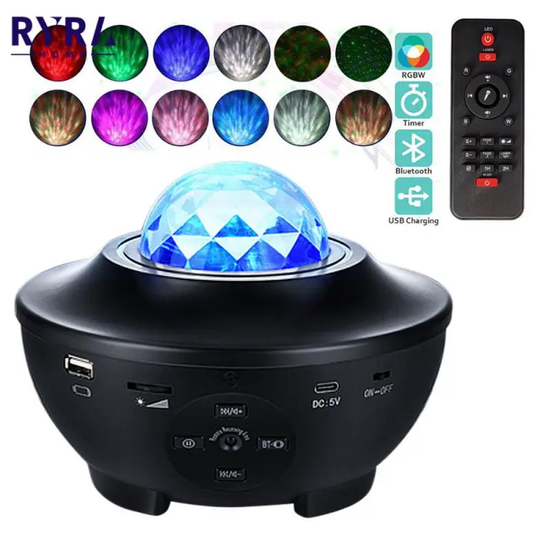

LED Star Ocean Wave Projector Night Light Music Starry Sky Atmosphere Lamp Built-in Speaker Music Player Home Bedroom Decoration