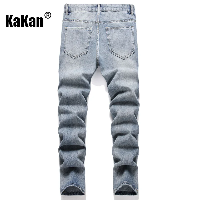 Kakan - European and American New Retro Casual Distressed Jeans for Men, Trendy Loose High Street Wide Leg Long Jeans K09-1737-1