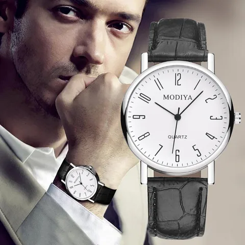 Мужские модные часы 2024, дизайнерские часы с кожаным ремешком, цифровой кварцевый механизм, темпераментные часы, подарок, модные мужские часы