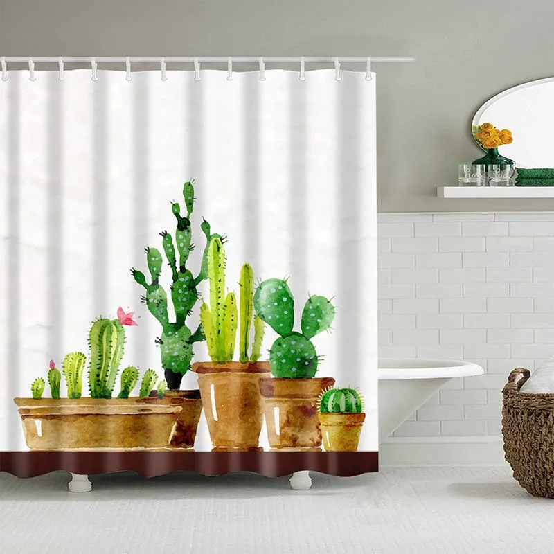 

Cactus Shower Curtain Polyester Fabric Bath Curtain For The Bathroom Decoration Multi-Size Printed Bathroom Accessories