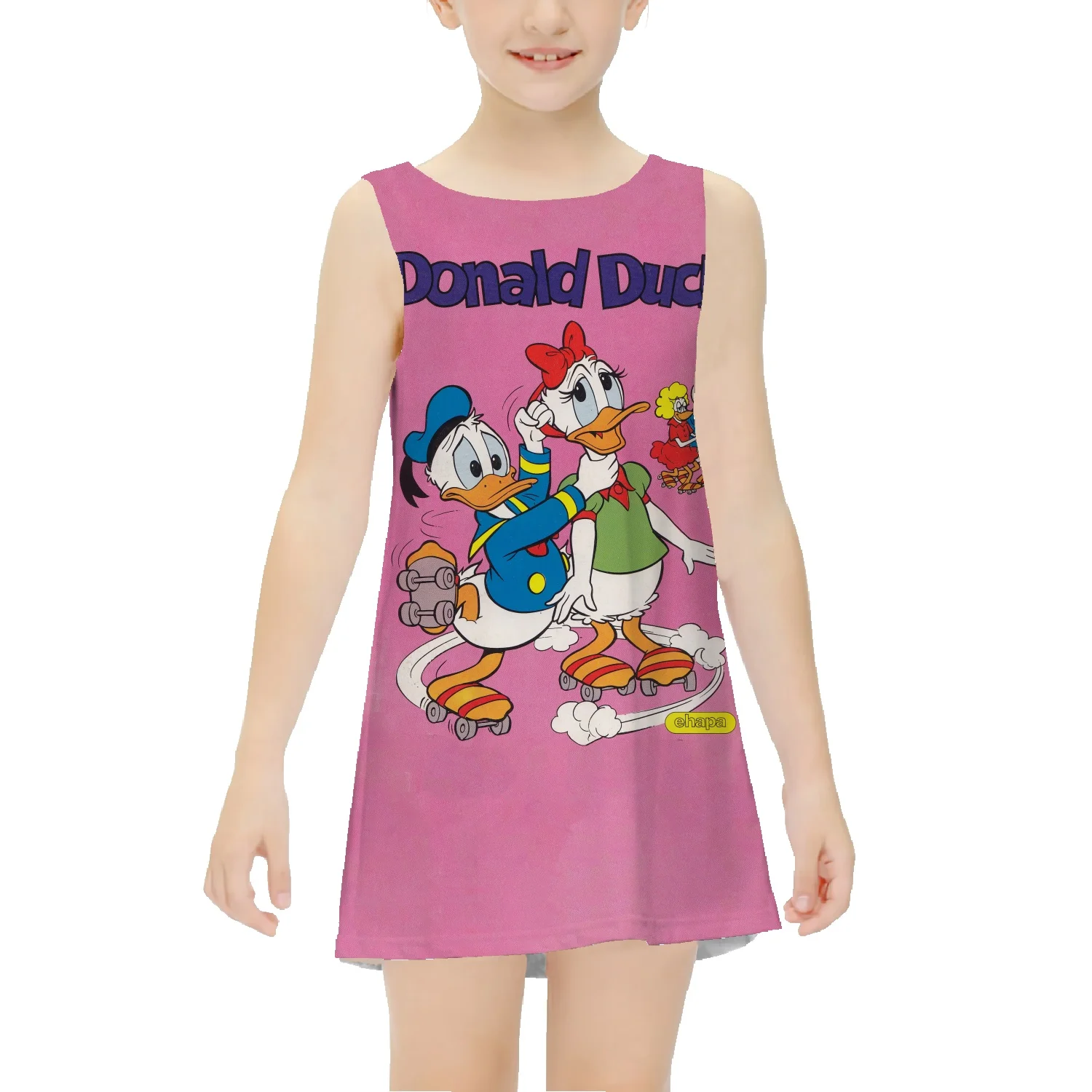 Disney Donald Duck Girls Dress 2022 Summer New Ice Silk Skirt Children's Baby Casual Fashion Tank Top Skirt