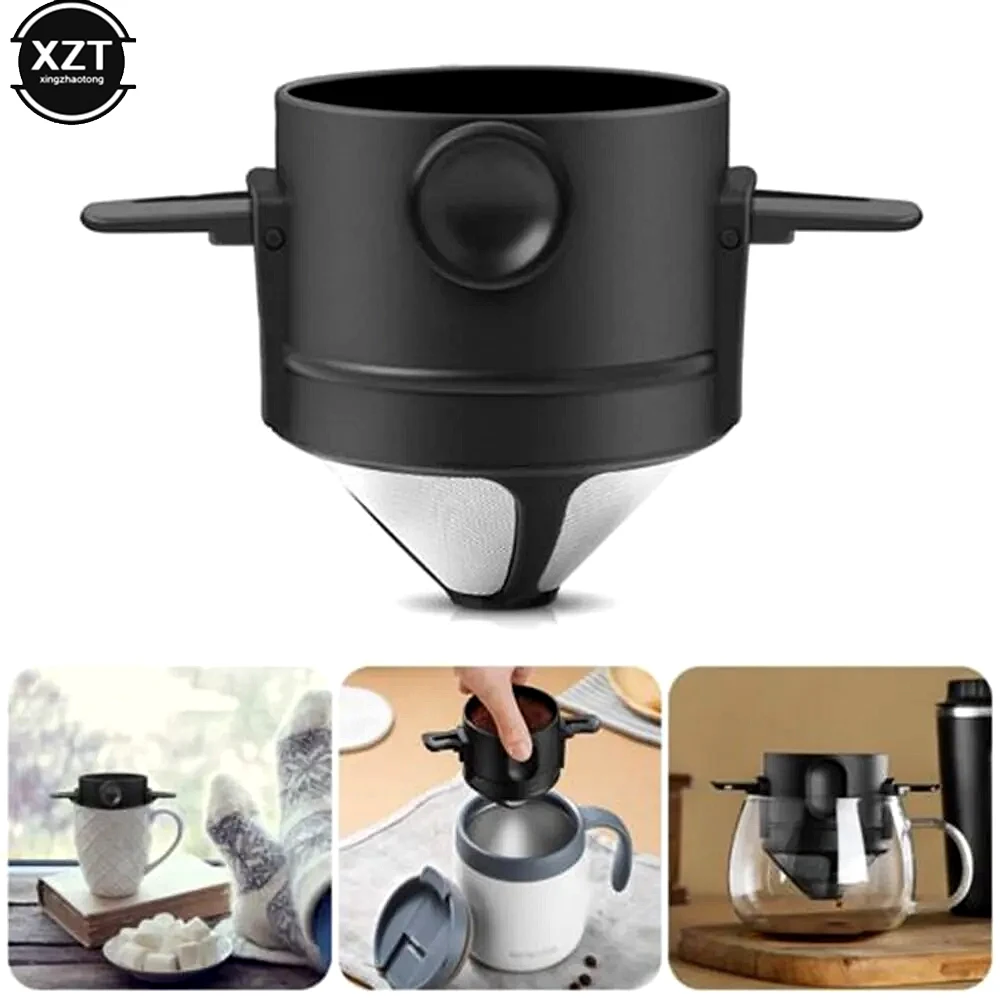 

Portable Foldable Coffee Filter Outdoor Stainless Steel Reusable Double Layer Coffee Filter Folding Handle Kitchen Accessories