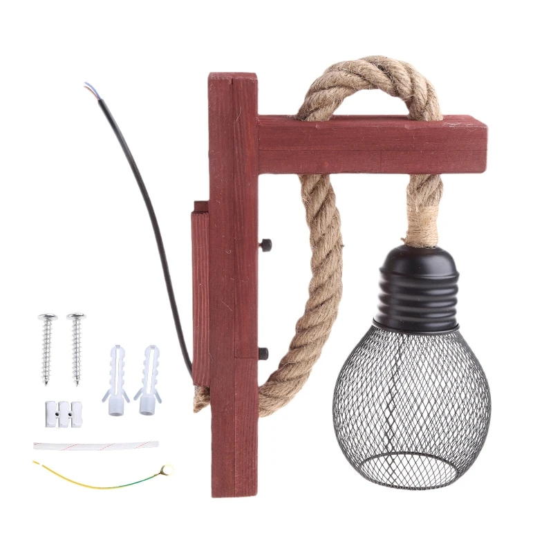 

E27 American Style Pastoral Hemp Rope Vintage Wooden Wall Lamp(Without Bulb) R9UF