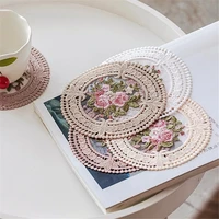 12cm embroidery vintage lace cup coaster craft bowls coffee cups placemat european style fabric anti scald table insulation mat