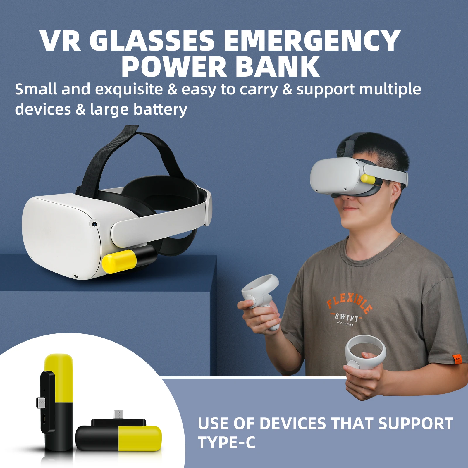 Зарядное устройство 3300 мА · ч Type-C для Oculus Quest 2 Аккумуляторный блок VR гарнитура