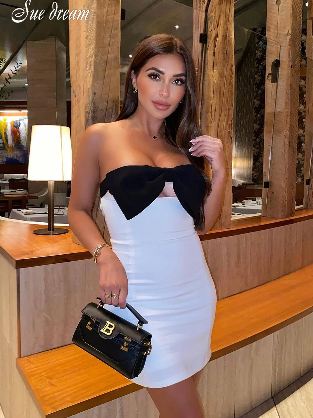 

Sexy Strapless Bow 2023 New Women's Tight Bandage Mini Dress Bodycon Celebrity Club Party Dress Vestidos
