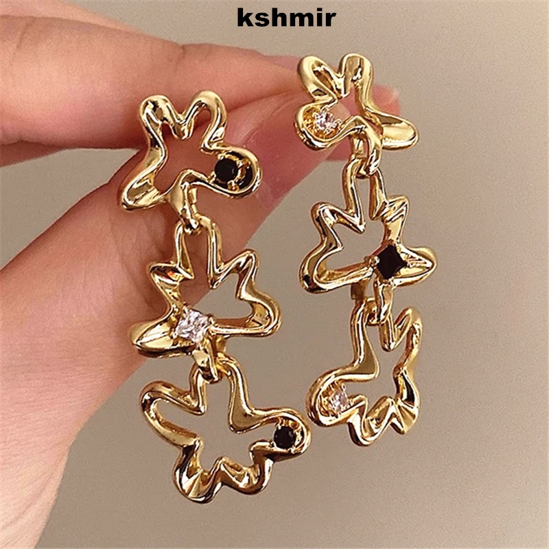 

kshmir Retro Zircon Small flower Pendant women's earrings Fashion design high sense exaggerated dinner party earrings