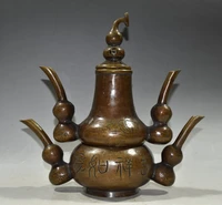 10 tibetan temple collection old bronze gourd four ears good luck teapot flagon office ornament gather fortune town house