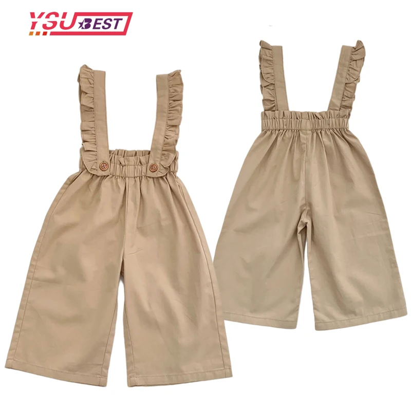 

Spring Summer Girls Overalls Cotton Casual One-piece Flying Sleeve Lace Pocket Overalls Toddler Girl Jumpsuit Baby Bib Pants