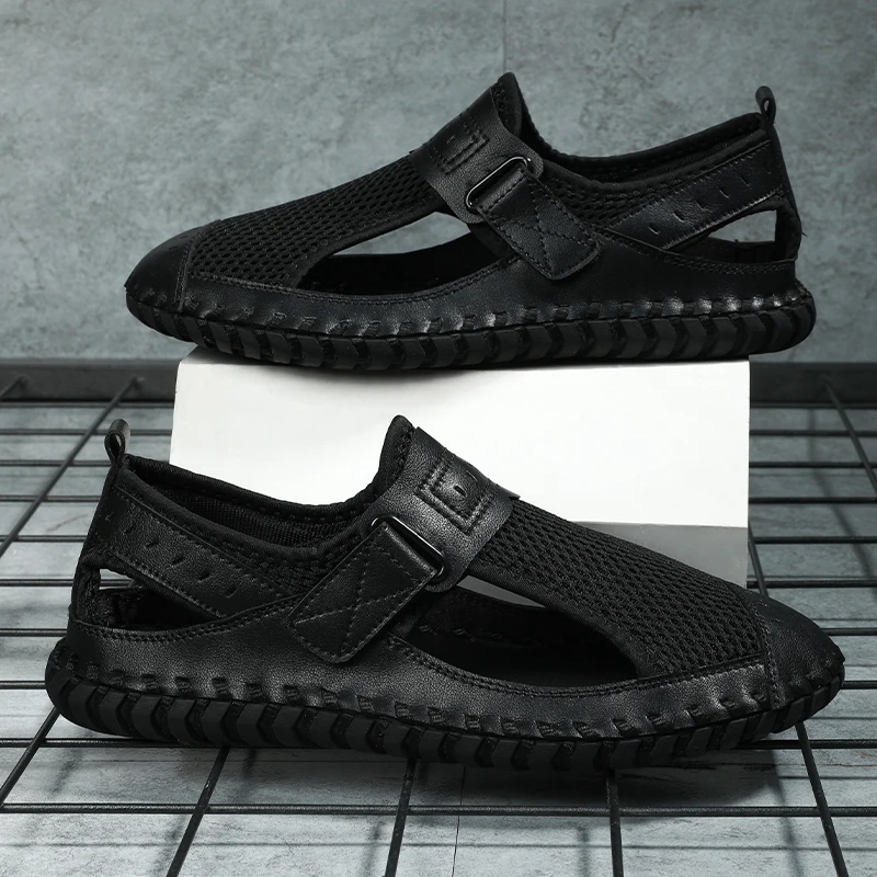 Сандалии мужские из натуральной кожи повседневная Уличная обувь пляжные туфли