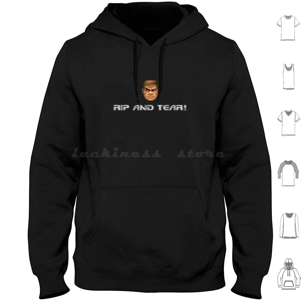 

Rip And Tear-Classic Doomguy Hoodies Long Sleeve Rip And Tear Doom Doomguy Iddqd