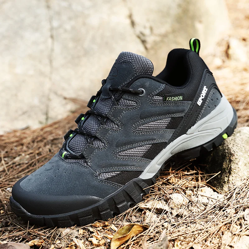 HIKEUP Tourist Trekking Sneakers For Men Low-Top Hiking Shoe Anti-Collision Toe Mountain Climbing Sports Trail Jogging Outdoor