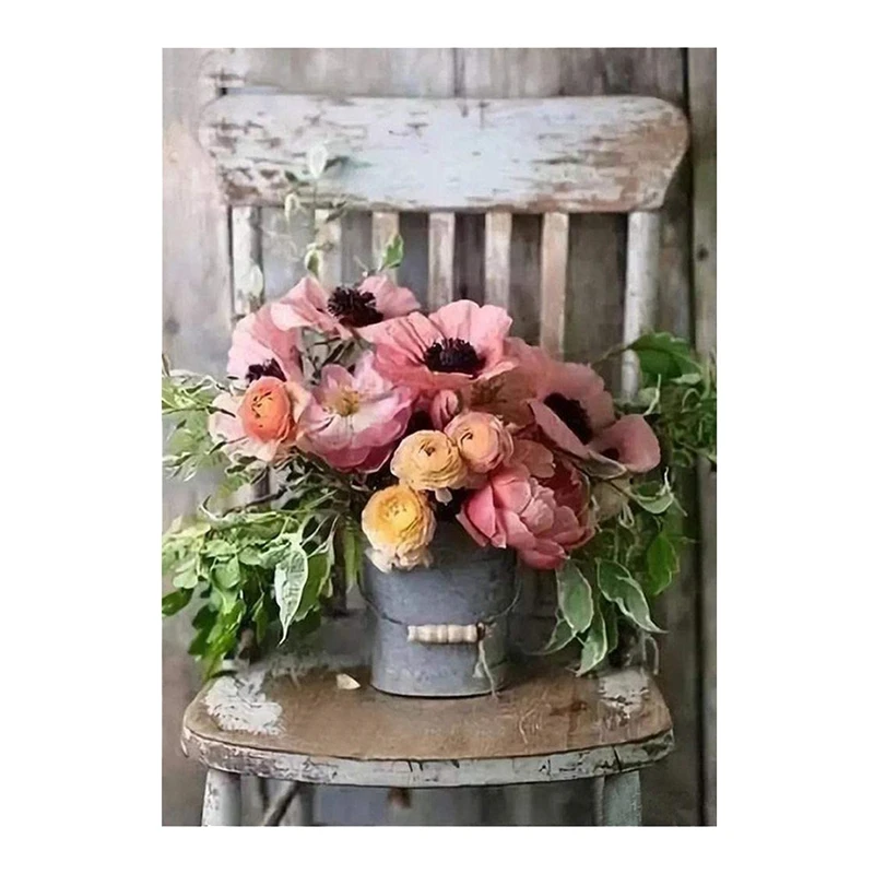 

New-DIY Paint By Numbers Adult Flowers On Stool,Oil Painting Acrylic For Adults Kids,For Home Decor Frameless 15.7X19.7In