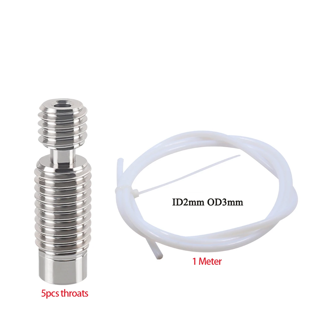 

5pcs/lot Throat for KINGROON KP3S 3.0 2.0 3D Printer MK8 hotend Stainless steel throat for 1.75mm with 1m ptfe tube