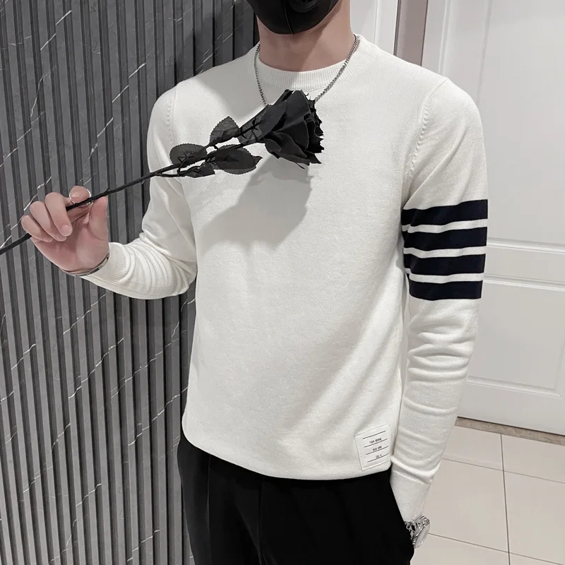 Трикотажная рубашка с длинным рукавом повседневный Полосатый пуловер круглым