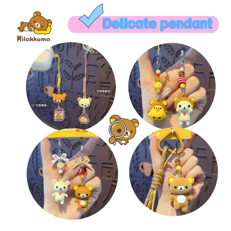 Фото Новый креативный брелок-ремешок для телефона Rilakkuma, стильный брелок для пары, яркий и красивый, для студенческого пенала, для наушников, изысканный кулон №1