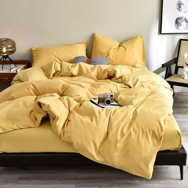 

1 Pc Duvet Cover Yellow Color Plain Dyed Comforter Covers Queen/King/Single Size Bed Cover funda nordica cama 150(No pillowcase)