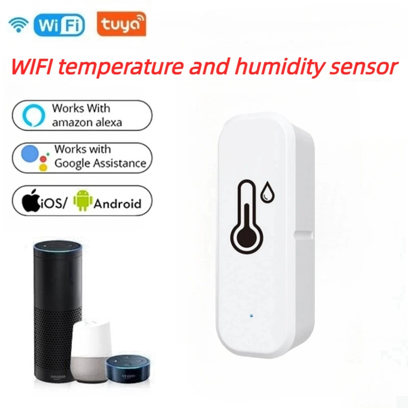 

Tuya Smart WiFi датчик температуры и влажности беспроводной внутренний монитор с оповещениями приложений Alexa/Google IP65 водонепроницаемый с дисплеем