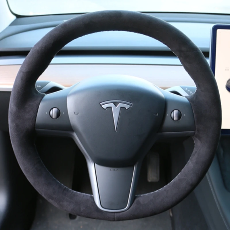 

Оплетка на руль автомобиля под заказ, мягкая замша 100%, подходит для Tesla Model 3 2017 2018 2019 2020, аксессуары для интерьера автомобиля
