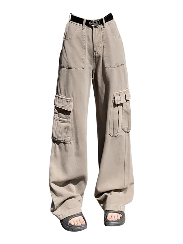 

Летние женские американские винтажные свободные джинсы со множеством карманов, женские джинсы Y2k, уличная одежда, длинные брюки с широкими штанинами, в стиле хип-поп