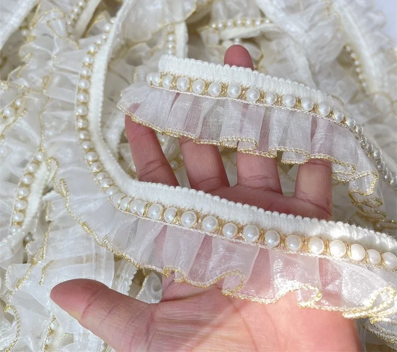 

3 м/лот 4 см широкая золотая нить маленькие ароматные украшения для одежды бусины плиссированная кружевная отделка ручной работы Скрытая отделка Аксессуары SC070